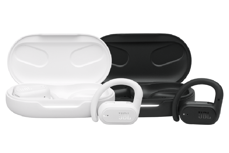 JBL Soundgear Sense in white and black with charging cases