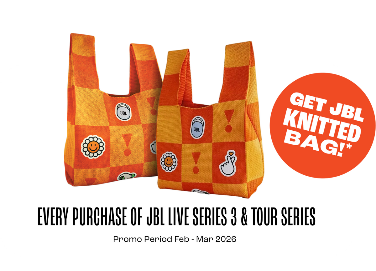 Get a JBL Knitted Bag with every purchase of JBL Live Series 3 & Tour Series